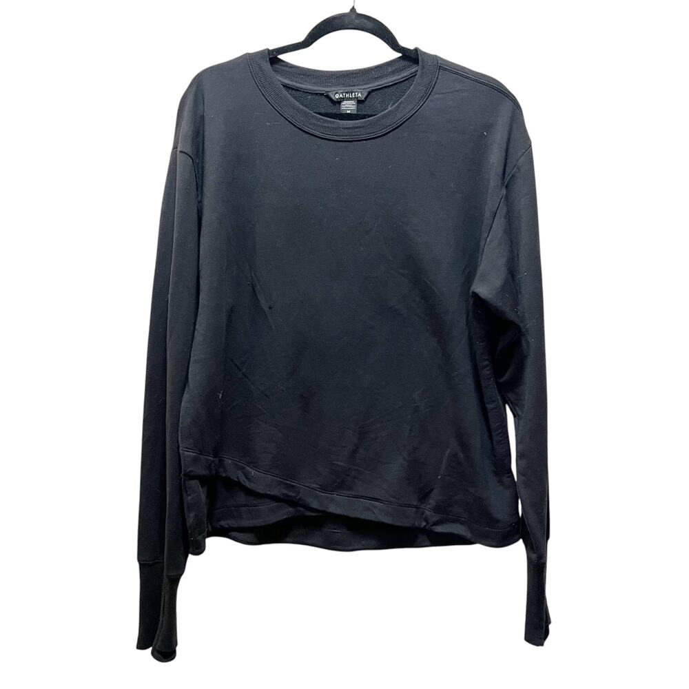 Athleta Sweatshirt Sweater Black Stretch Crew Neck Long Sleeve Pullover Sz M
